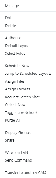 Displays Row Menu